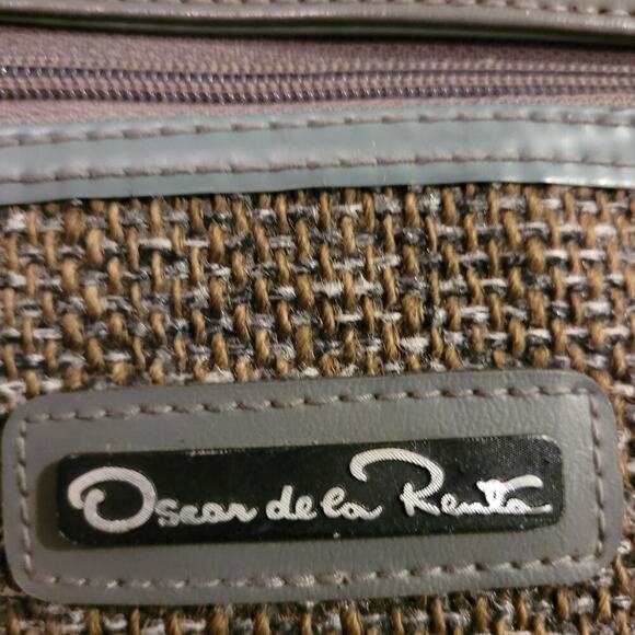 Vintage Oscar De La Renta Luggage Carry On Gray Tweed Tapestry 80s Overnight - Picture 9 of 14